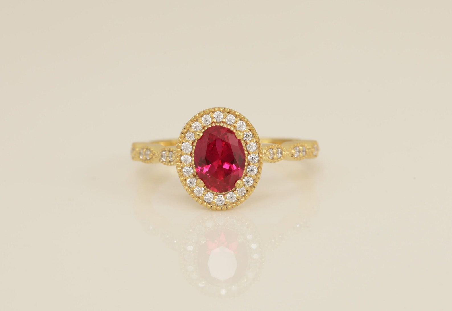 Diamond Halo Ruby Engagement Ring, July Birthstone Ring, Oval Shape Ruby Wedding Ring, Anniversary Ring Gift for Her